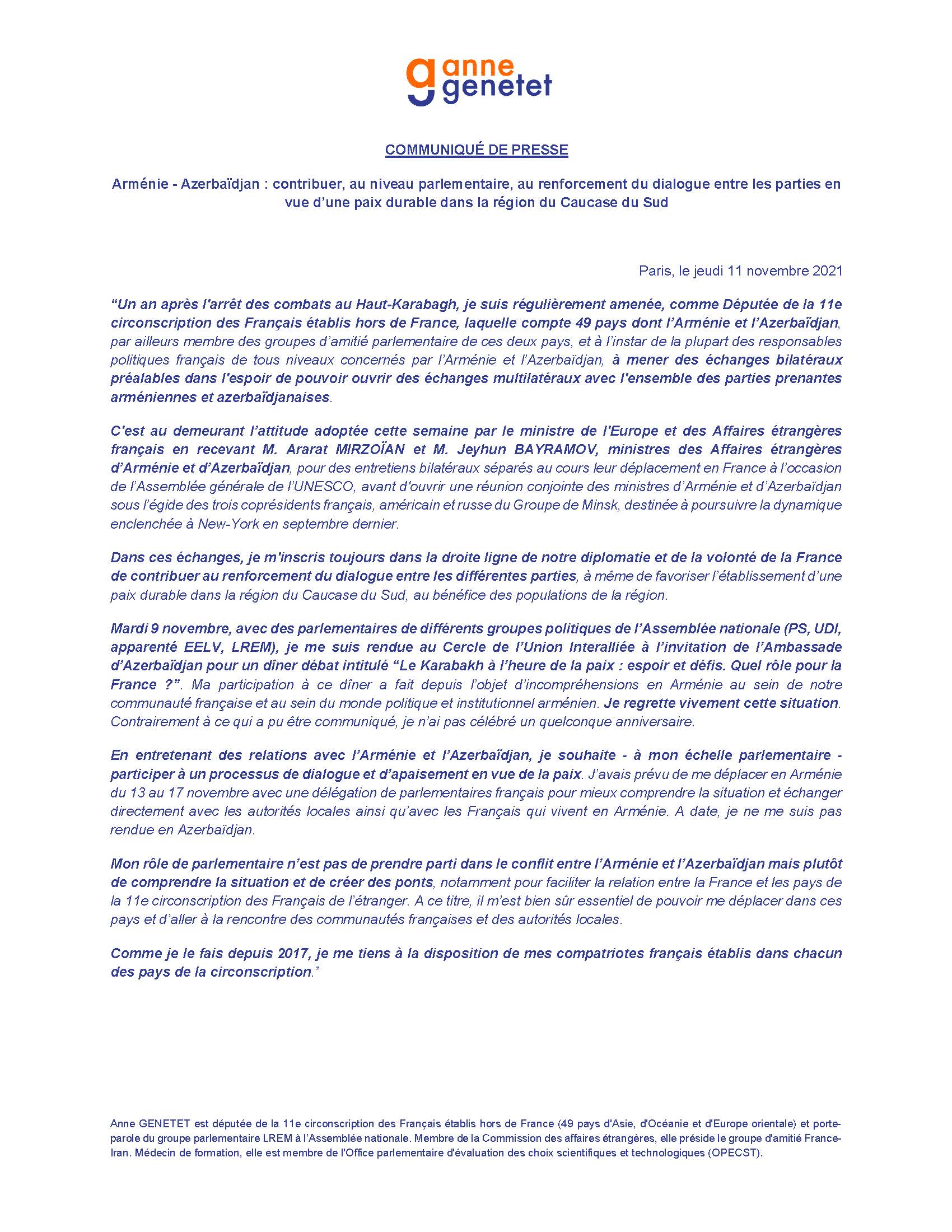 Couac diplomatique de la députée des Français d'Arménie 